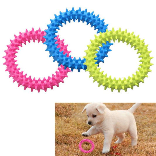 Tpr Rubber Thorn Ring Circle Bite-resistant Tooth Cleaning Molar Toys For Cats Dogs (random Colors)