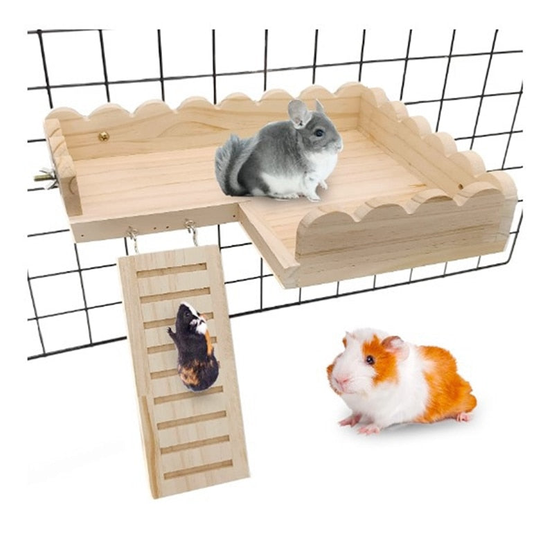 Hamster Solid Wooden Platform Climbing Ladder Tray with Stairs Small Pet Cage Fence Foundation Cage Accessories Swing Toys