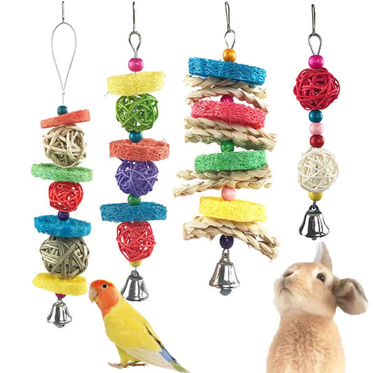 Bird Chewing Toy Parrot Hanging Bell Bite Rattan Ball Molar Toys Parrots Parakeet Birdcage Decoration Rabbit Hamster Chew Toys