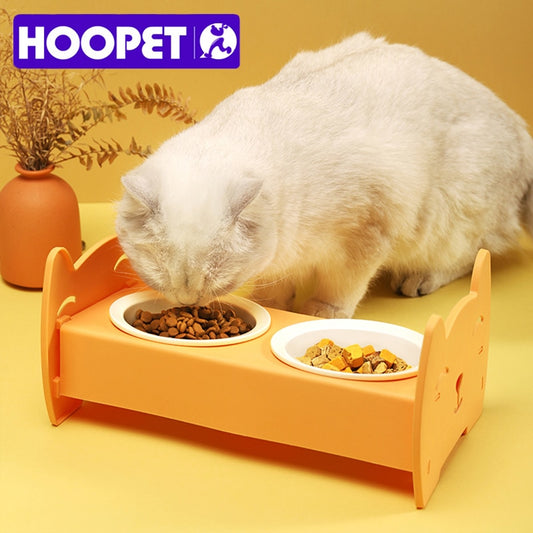 Hoopet Cat Bowl Ceramic Cat Food Bowl Dog Bowl Anti overturning Double Bowl Oblique Neck Protection Drinking Bowl Pet Supplies