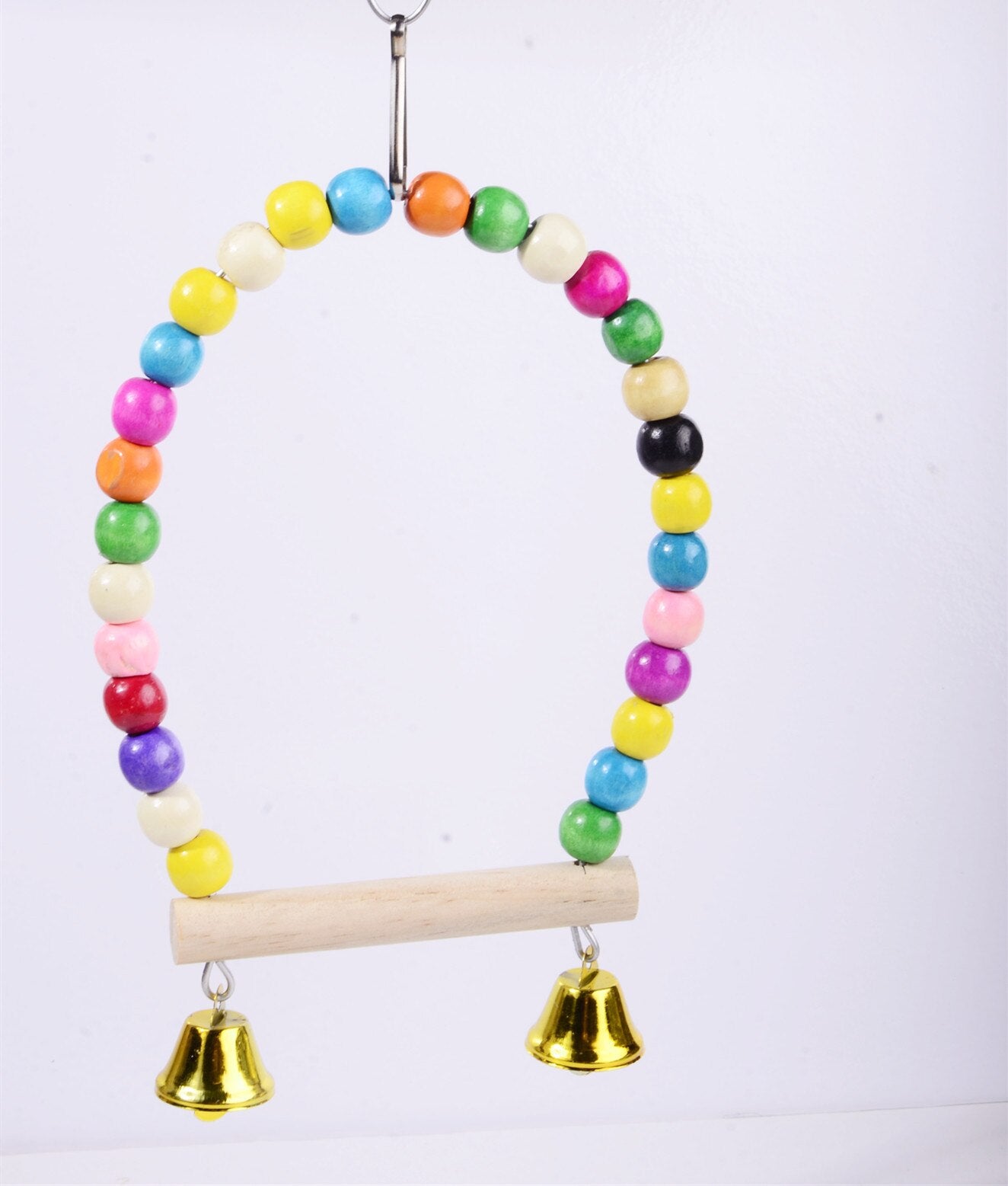 Small And Medium Parrot Stand Toy Natural Wooden Colorful Stick Swing With Colorful Beads Bell Bird Cage Stand Bird Supplie New