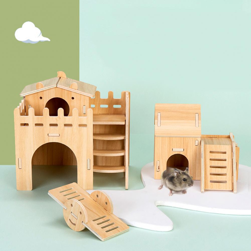 Sturdy Dwarf Hamsters House Harmless Pet Toy Solid Wood Hamster Funny Play House Toy