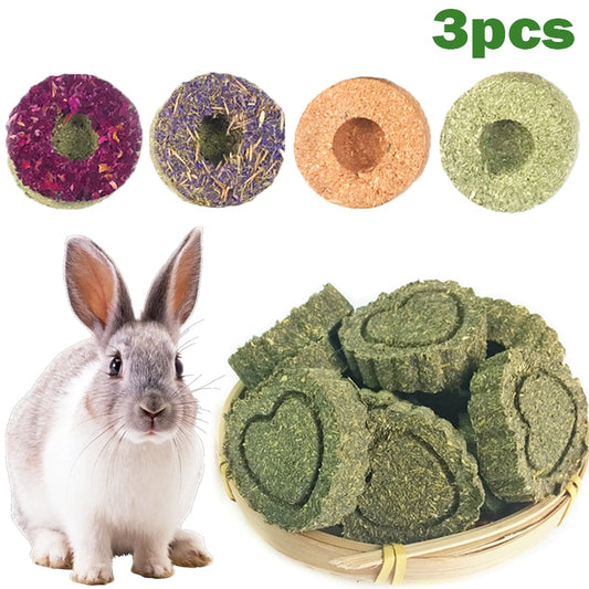 3pcs Carrot Grass Cake Bunny Chew Toys Teeth Grinding Toy Rabbit Treats Clean Teeth For Rabbits Hamsters Chinchilla Guinea Pigs