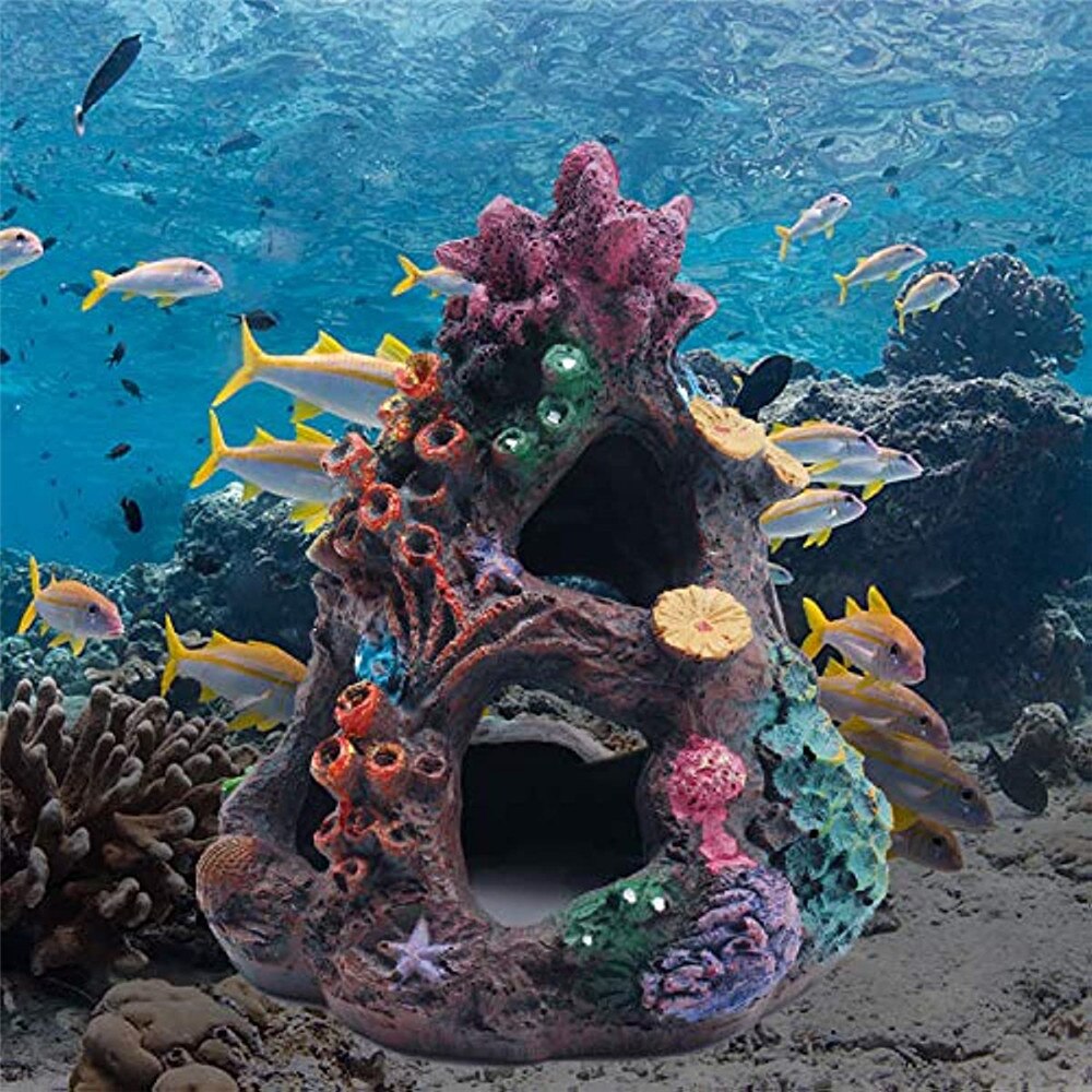 Aquarium Coral Reef Decoration Resin Fish Tank Mountain Cave Aquatic Landscape Ornament Betta Fish shelter Sleep Hide Play House