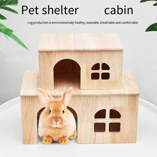 Solid Wood Rabbit Shelter Thick Wooden House That Can Be Bitten Chinchilla Guinea Pig Small Pet Cabin Small Pet Shelter