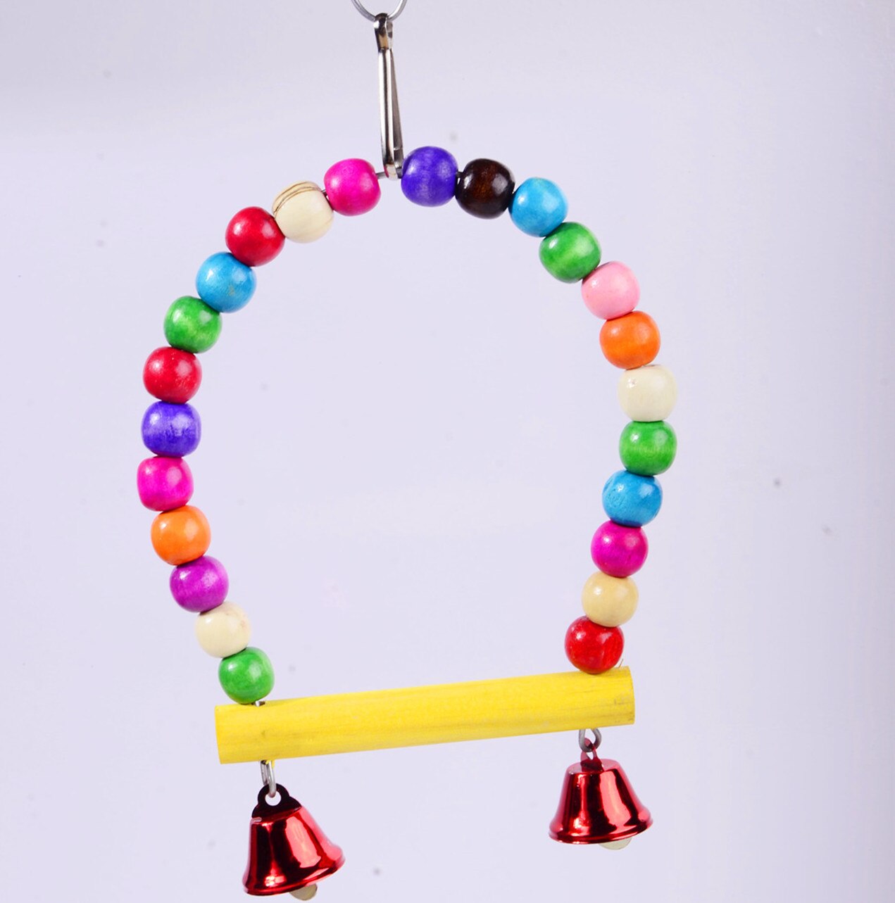 Small And Medium Parrot Stand Toy Natural Wooden Colorful Stick Swing With Colorful Beads Bell Bird Cage Stand Bird Supplie New