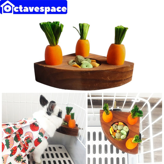Rabbit Wooden Carrot Snack Box Chinchilla Guinea Pig Hamster Bunny Cage Food Bowl Small Animal Feeding Supplies Toy Pet Item
