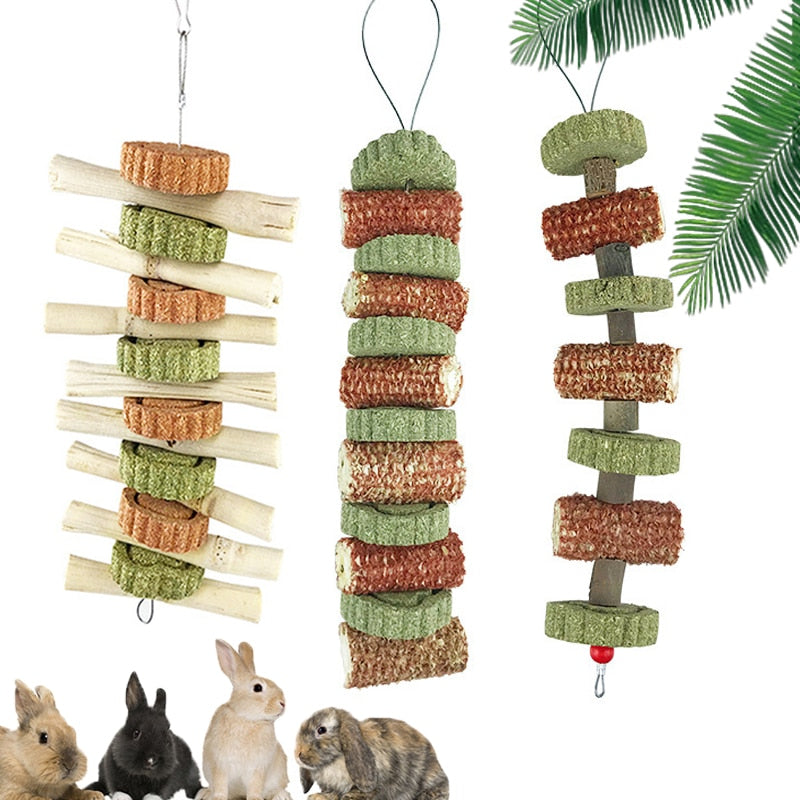 Natural Organic Corncob Pet Chew Toy Molars Snack for Rabbit Hamster Guinea Pigs Bite Grind Teeth Grass Cakes Bunny Hanging Toys