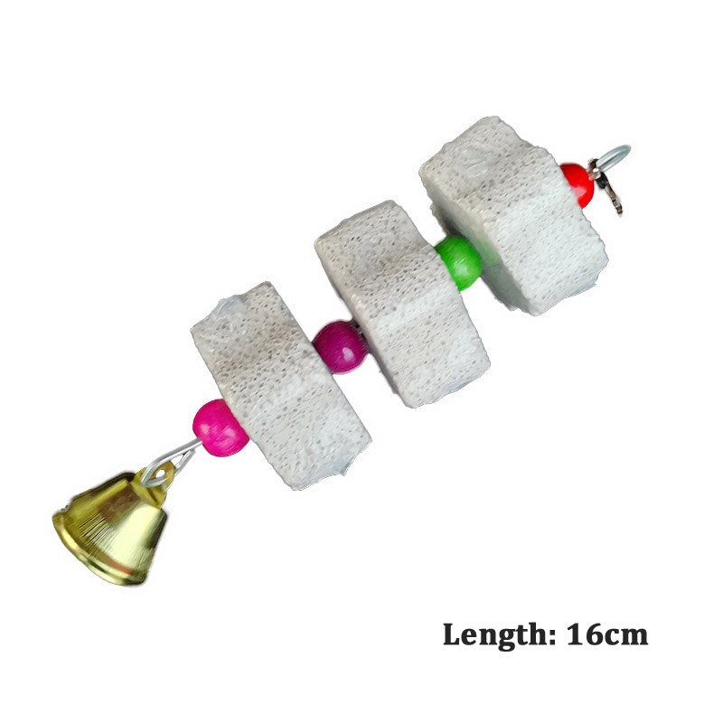 Bird Cage Toy Mineral Molar Stone Chewing Toy Flower Shape Hanging Type With Bells Sounding Toy For Parrot Bird Accessories