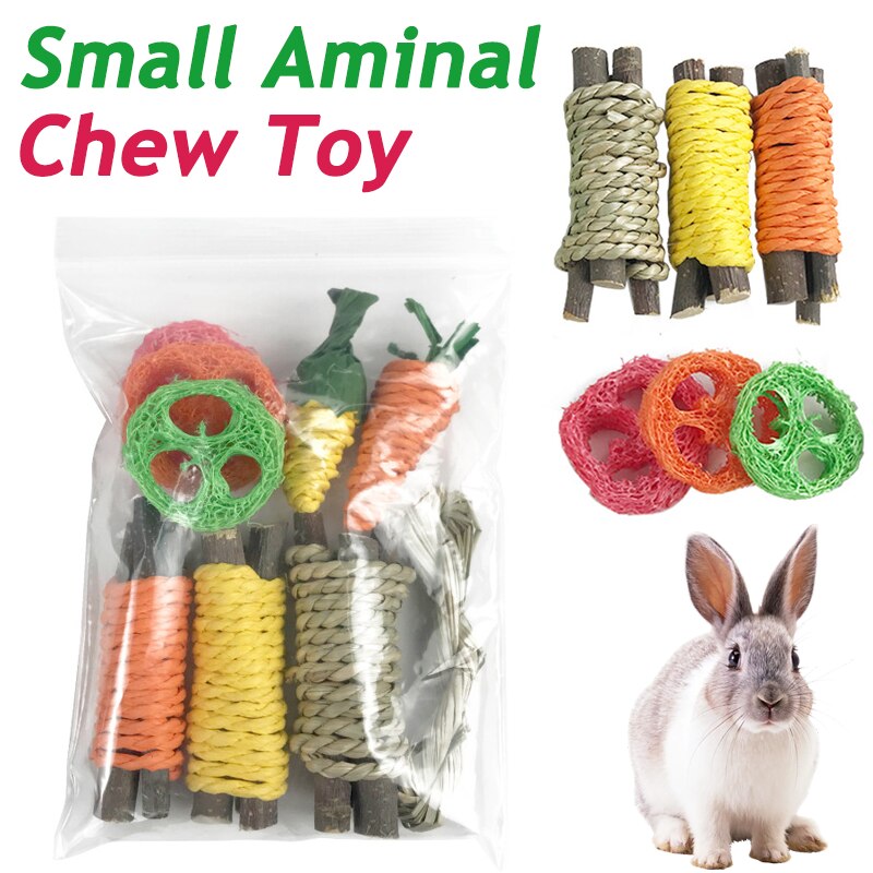 Rabbit Chew Toy For Bunny Hamster Guinea Chinchillas Natural Branch Molar Toys Small Animal Health Teeth Care Set