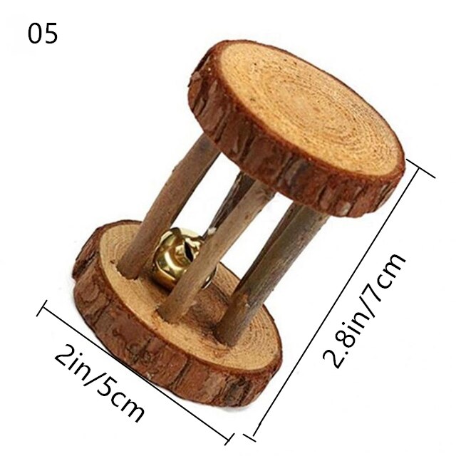 Cute Rabbit Roller Toys Natural Wooden Pine Dumbells Unicycle Bell Chew Toys for Guinea Pigs Rat Small Pet Molars Supplies