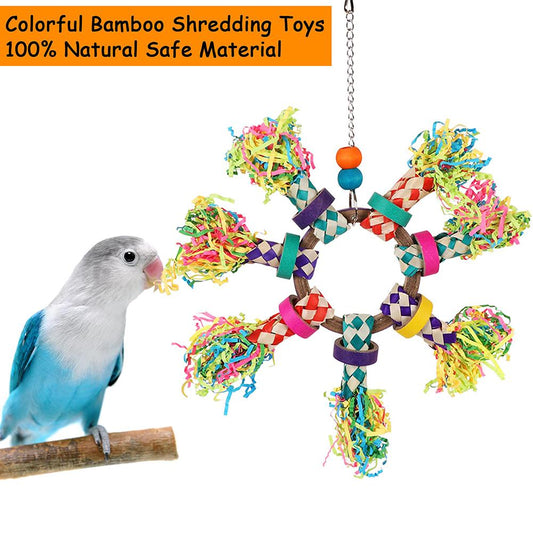 Bird Parrot Shredding Toys Colorful Hanging Foraging Toys With Hooks For Parakeets Cockatiel Lovebird Random Color