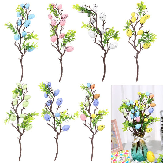 Easter Egg Tree Branch Colorful Painting Foam Egg Flower Fake Plant DIY Easter Decoration Wedding Festival Home Vase Decor