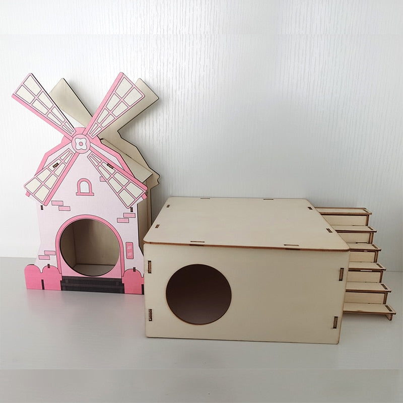 Hamster House Wooden Hideout Maze Small Animals Play Hut for Dwarf Hamster Sleep Hamster Accessories