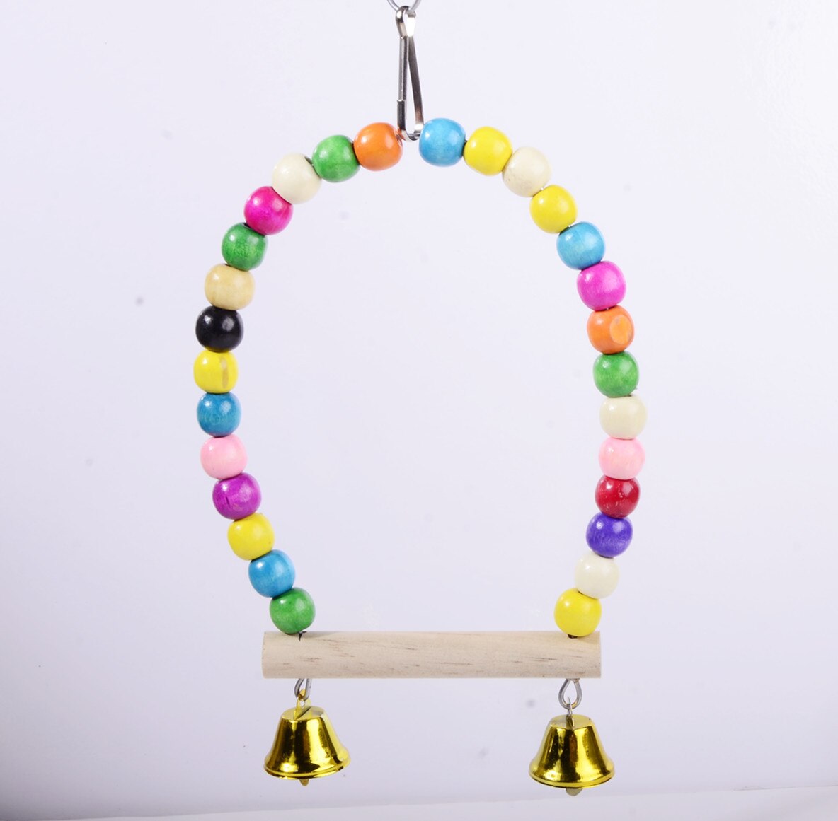 Small And Medium Parrot Stand Toy Natural Wooden Colorful Stick Swing With Colorful Beads Bell Bird Cage Stand Bird Supplie New