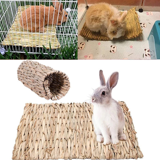 Rabbit Grass Chew Mat Small Animal Hamster Cage Bed House Pad Woven Straw Mat For Hamster Guinea Pig Pet House Cage Accessories