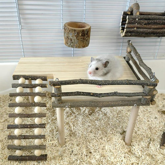 Natural Wooden Platform Stand Shelf For Hamster Golden Bear Double Floor Cage Accessories For Climbing Playing