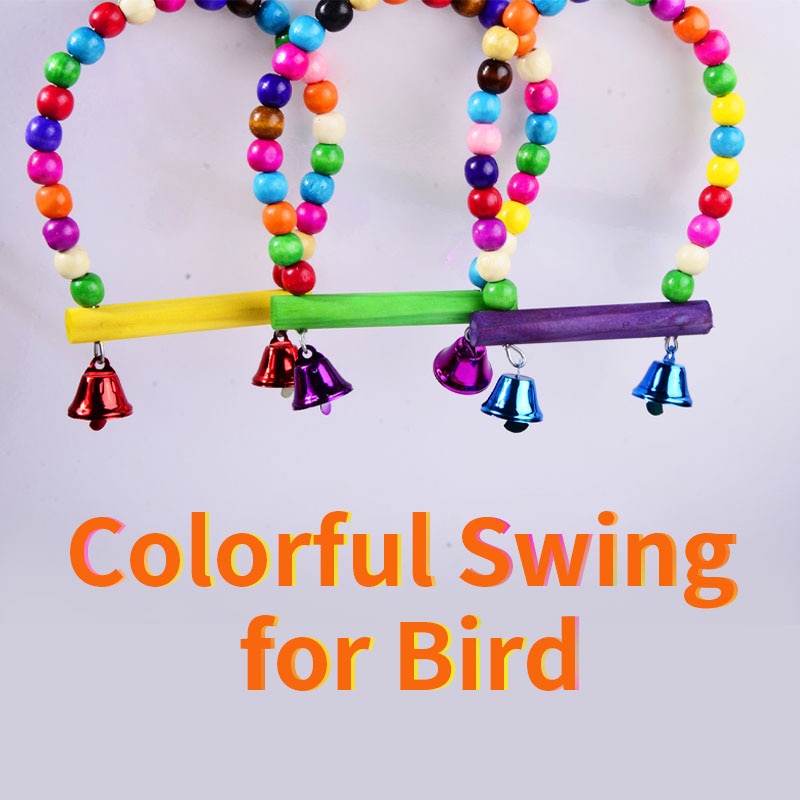 Small And Medium Parrot Stand Toy Natural Wooden Colorful Stick Swing With Colorful Beads Bell Bird Cage Stand Bird Supplie New