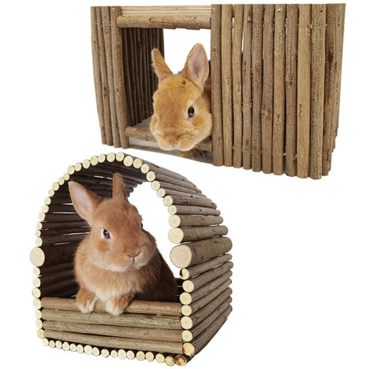 Natural Wooden Hideout Shelter Handmade Chewing Climbing Bridge For Rabbit Chinchilla Guinea Pig Small Animal Pet Items