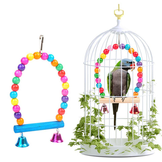 Natural Wooden Colorful Hanging Swings Perch Stand Bird Supplies With Bells For Hamsters Gerbils Rats Parrots