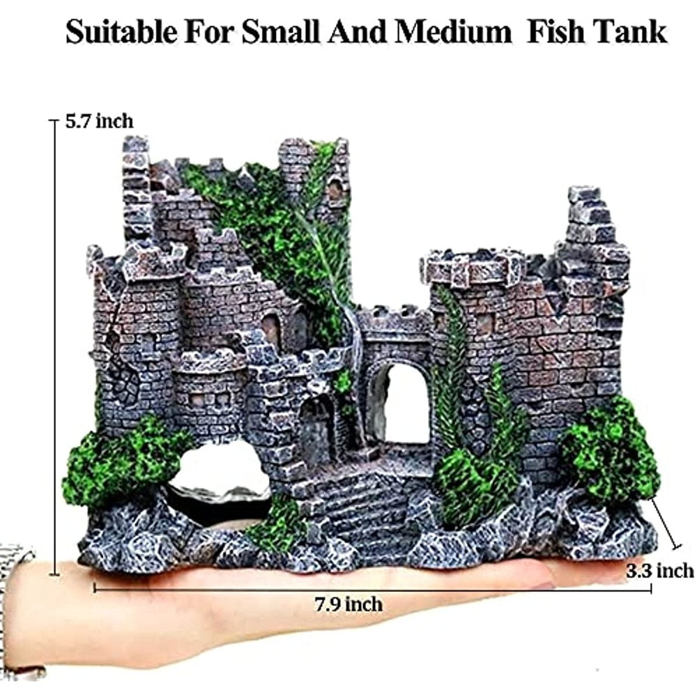 Aquarium Castle Shelter Decoration Castle Hideouts Stone Cave Hide House Fish Tank Aquarium Accessories for Betta Shrimp Turtle