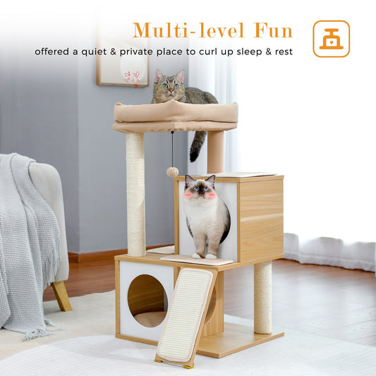 Fast Delivery Cat Tree Condo Sisal Scratching Posts for Cat Kitten Multi-Level Tower for Indoor Wooden Large Top Perch Hang Ball