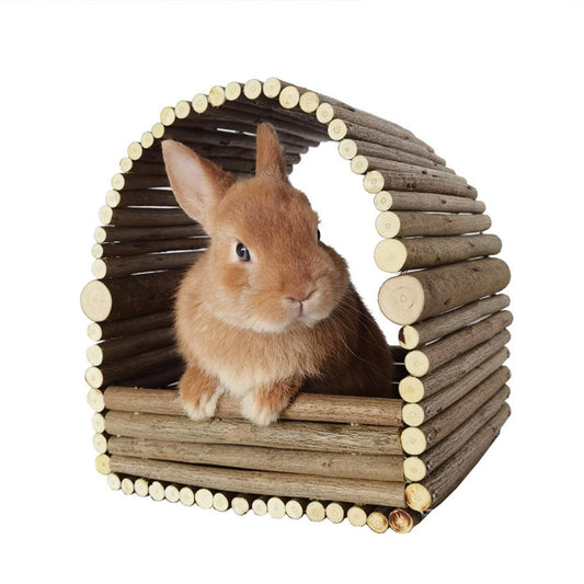 Natural Wooden Hideout Shelter Handmade Chewing Climbing Bridge For Rabbit Chinchilla Guinea Pig Small Animal