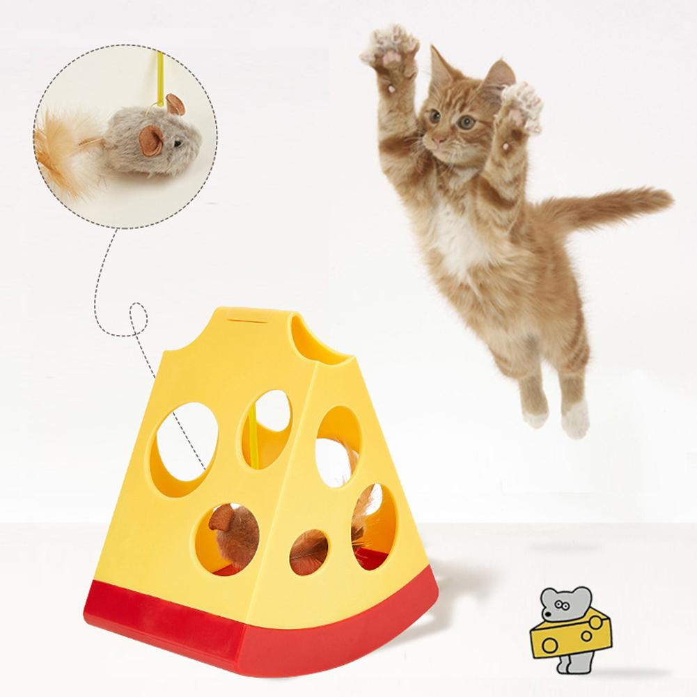 Automatic Cat Toy Cheese-shaped Usb Rechargeable Hide-and-seek Smart Cage Rat For Small Medium Cats