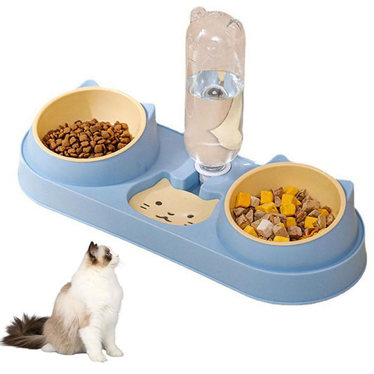 Pet Cat Double Bowls Anti-overturning Neck Protection Dog Automatic Food Bowl Water Dispenser Container