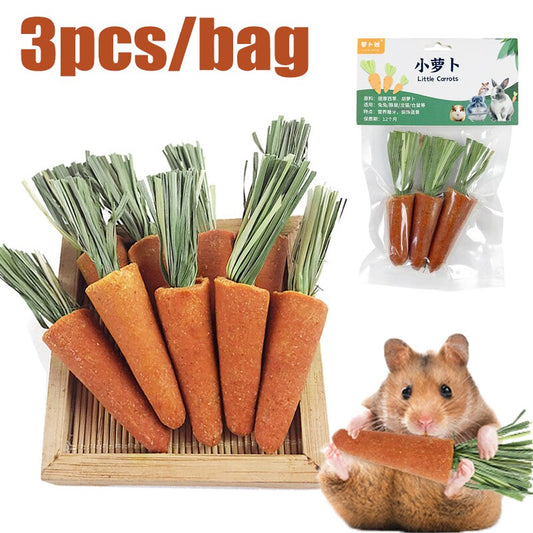 3pcs/bag Small Animal Hamster Treats Rabbit Chew Carrots Snack Natural Nutritious Molar Toys for Guinea Turkey Pigs Pet Supplies