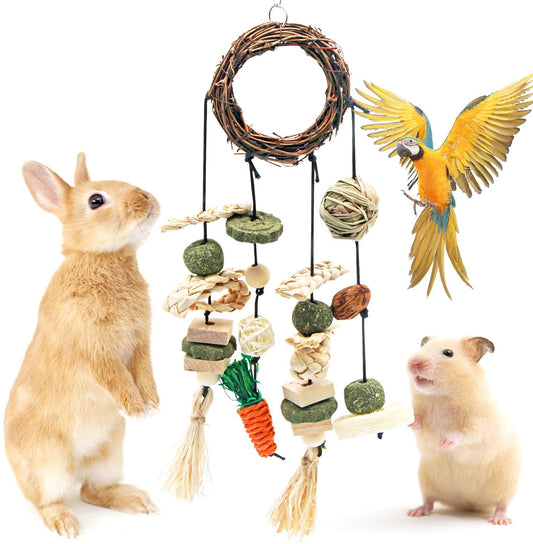 Bunny Chew Toys, Bird Rabbit Chew Toys for Teeth Grinding, Hanging Birds Toy for Birdcage, Improve Pets Dental Health