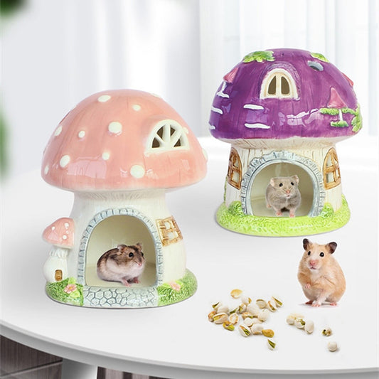 Cute Mushroom Hamster Cage Pet Items Guinea Pig Ferret Rat Rabbit Cage Hamster House Ceramics Tiny House For Hedgehog Chinchilla