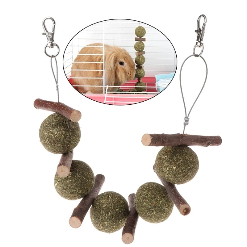 Pet Wooden Tooth Grinding Toys Hamster Rabbit Tree Branch Grass Ball Teeth Chewing Toys for Chinchilla Guinea pig Cage Accessory