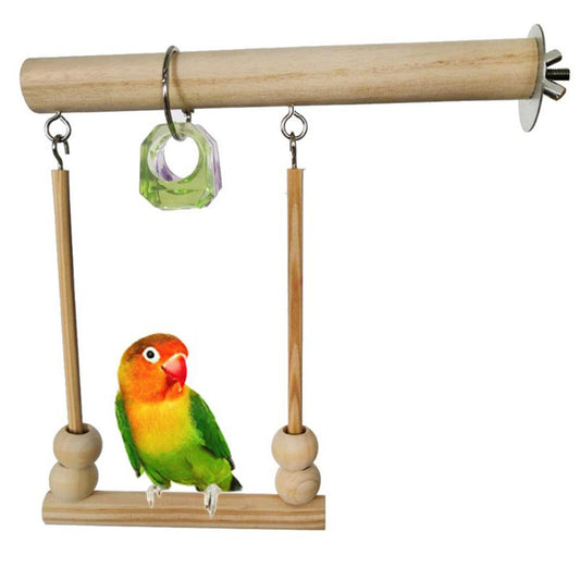 Wooden Parrot Bird Swing Gnawing Toys Wood-color Stand Bar Playstand Sleeping Perch Stick With Chewing Beads Birds Supplies