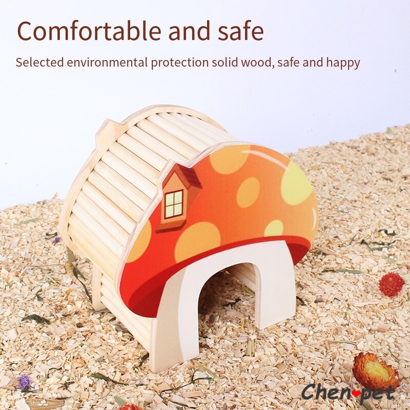 Colorful Cute Small Pet Wooden Shelter House Hamster Mushroom Sleeping House Rat Chinchillas Accessories