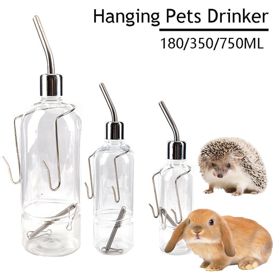 Rabbit Plastic Water Feeder Bottle Hanging Auto Dispenser Drinker Hamster Small Pets Drinking Stainless Steel Head Pipe Fountain