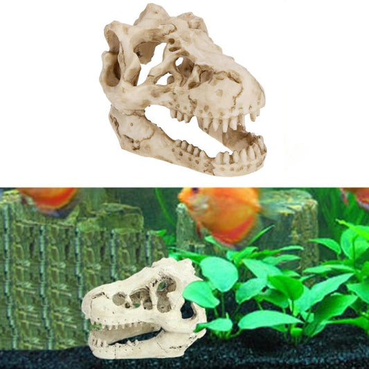 Reptile Dinosaur Skull Statue Ornament Hide Cave Shelter House For Aquarium Fish Tank Landscape Decor