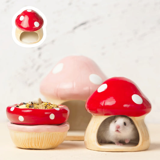 Cute Ceramic Mushroom House Pet Items Hamster Cage Small Pet Bowl For Rabbit Ferret Rat Chinchilla Hedgehog Pet Products