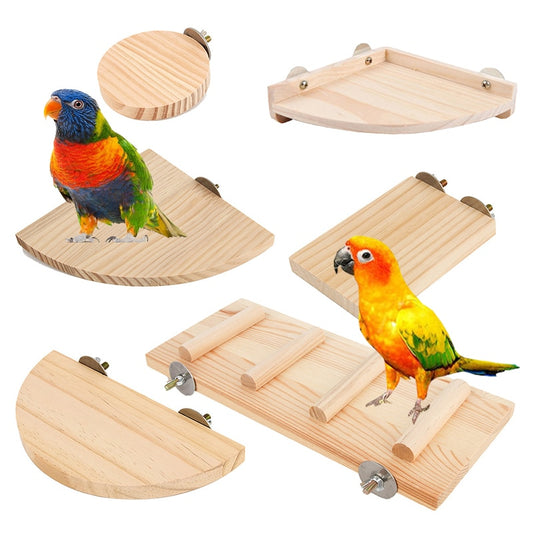 Square Pet Bird Parrot Wood Platform Stand Rack Toy Hamster Branch Perches for Bird Cage Toys 15 Sizes Pet Station Board Round