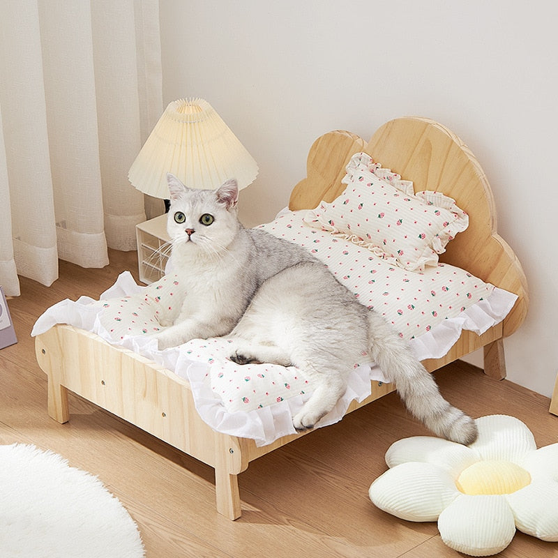 Solid Wood Cats Bed Pets Princess Beds Rabbit Dog Kitten Deeping Sleep Mat Pets House Four Seasons Sofa Bed