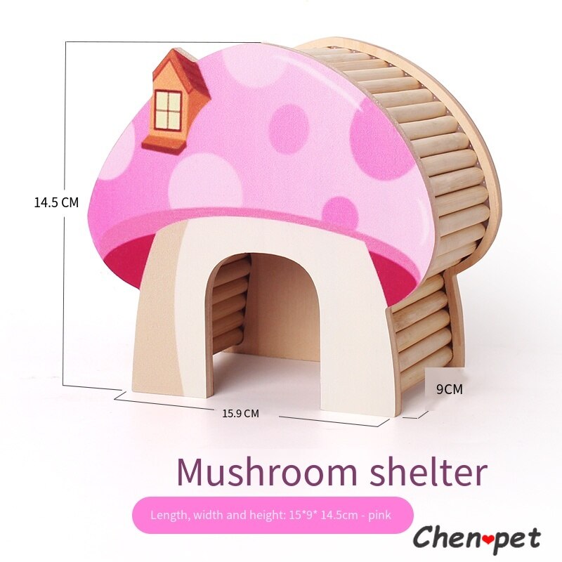 Colorful Cute Small Pet Wooden Shelter House Hamster Mushroom Sleeping House Rat Chinchillas Accessories