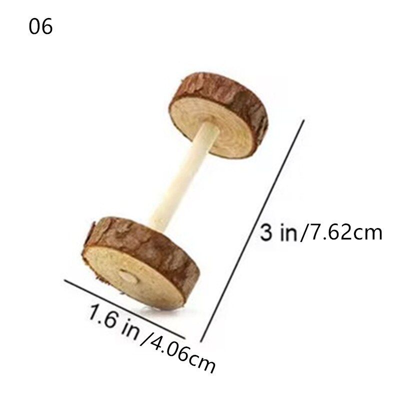 Cute Rabbit Roller Toys Natural Wooden Pine Dumbells Unicycle Bell Chew Toys for Guinea Pigs Rat Small Pet Molars Supplies