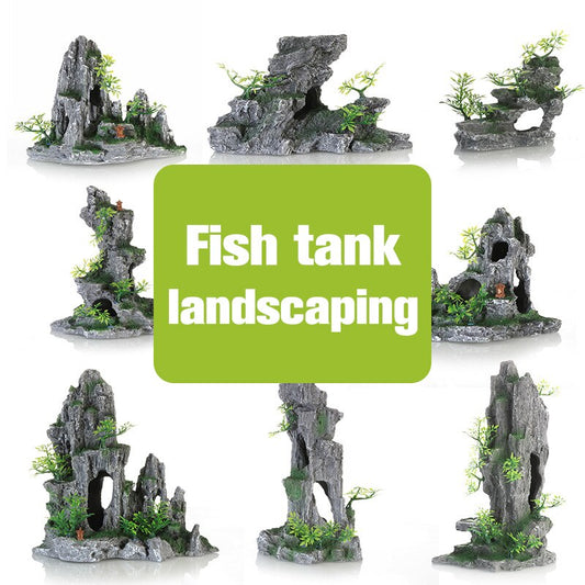 Simulation Plant Rockery Multitype Mountain Hiding Hole Fish Tank Supplies Landscaping Decoration Aquarium Resin Accessories