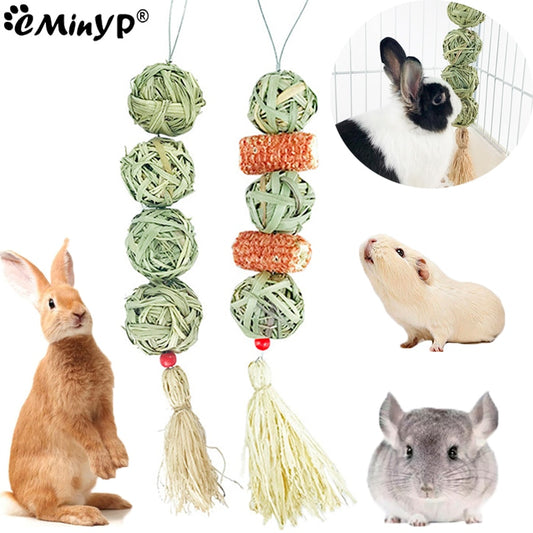 Small Animals Pet Rabbit Chew Toys Natural Aquatic Grass Ball Corn Ears Teeth Grinding Molar Toys for Hamster Pigs Chinchilla