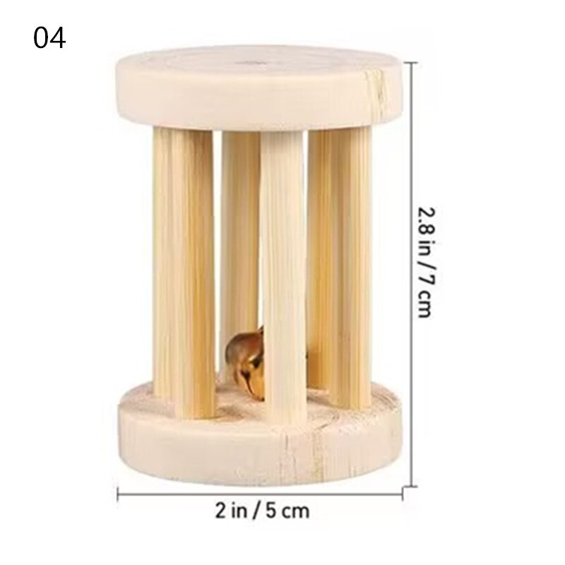 Cute Rabbit Roller Toys Natural Wooden Pine Dumbells Unicycle Bell Chew Toys for Guinea Pigs Rat Small Pet Molars Supplies