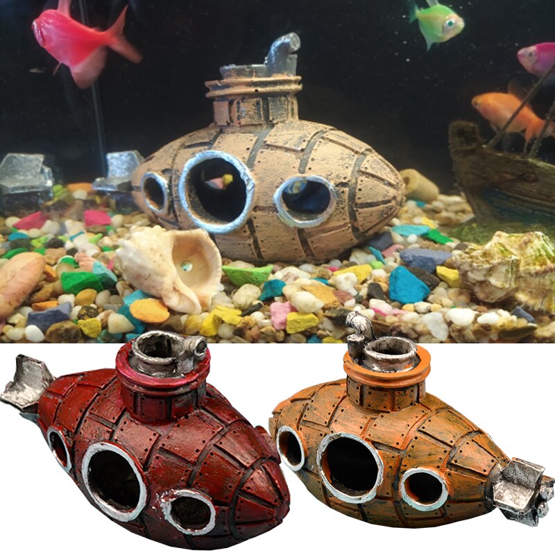 New Resin Submarine Ship Ornaments Hollow Fish Shrimp Shelter Cave Decor Aquarium Fish Tank Terrarium Decoration Accessories