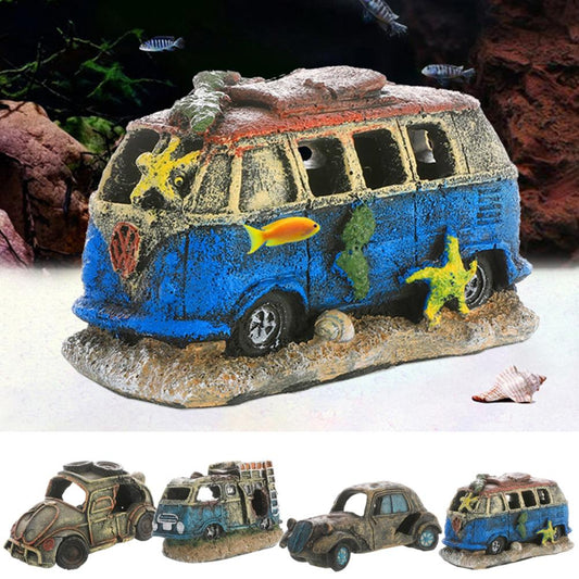 Resin Wreck Car Ornament Fish Shrimp Hiding Cave Shelter Fish Tank Landscaping Decoration Accessories