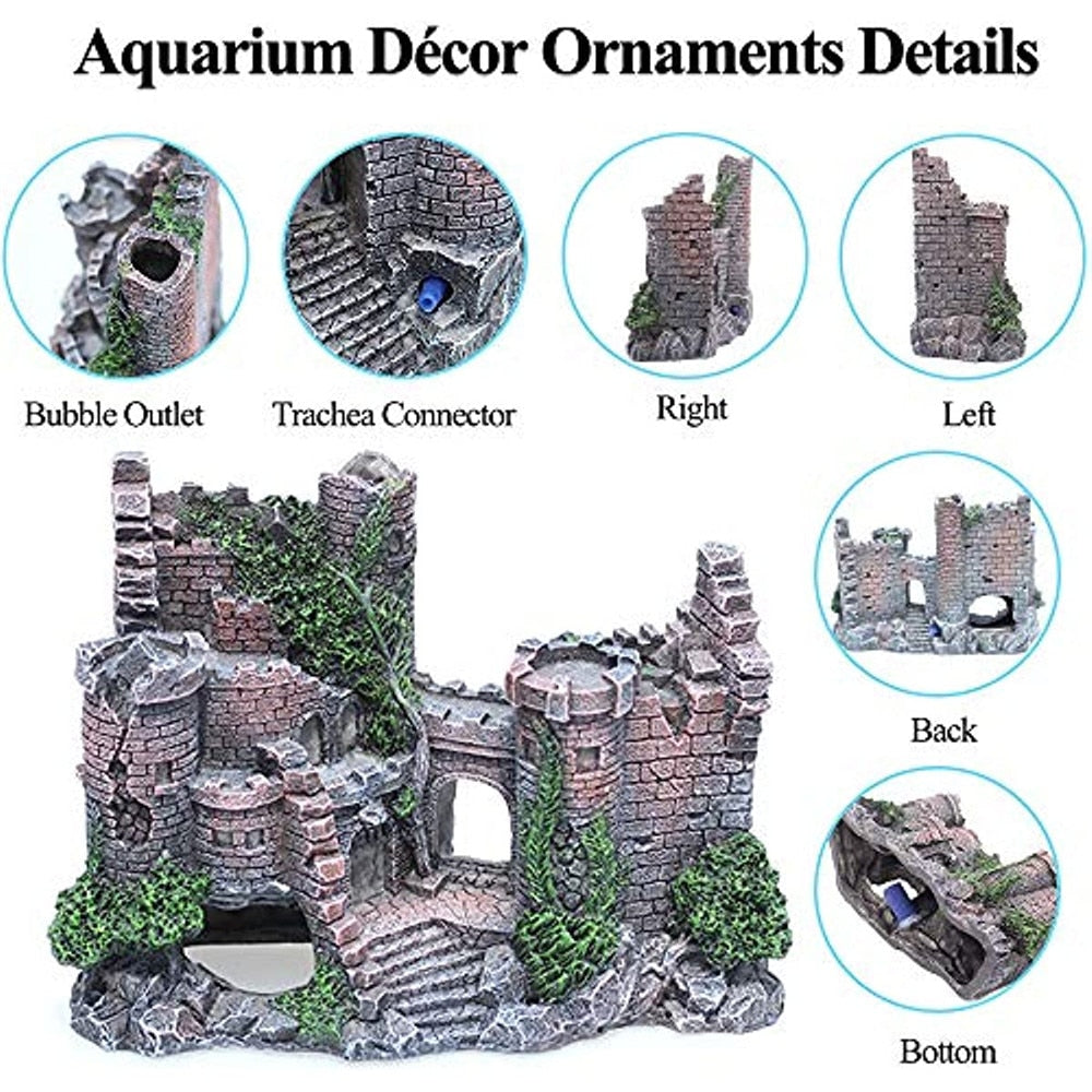 Aquarium Castle Shelter Decoration Castle Hideouts Stone Cave Hide House Fish Tank Aquarium Accessories for Betta Shrimp Turtle