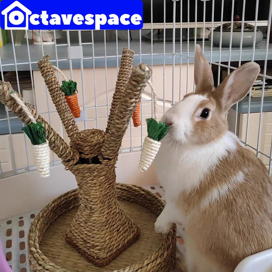 Rabbit Toy Tree Bunny Fun Chew Toy Pet Claw Grinding Board Rattan Grass Tree Play Carrot Toy For Small Animal Rabbit Stuff