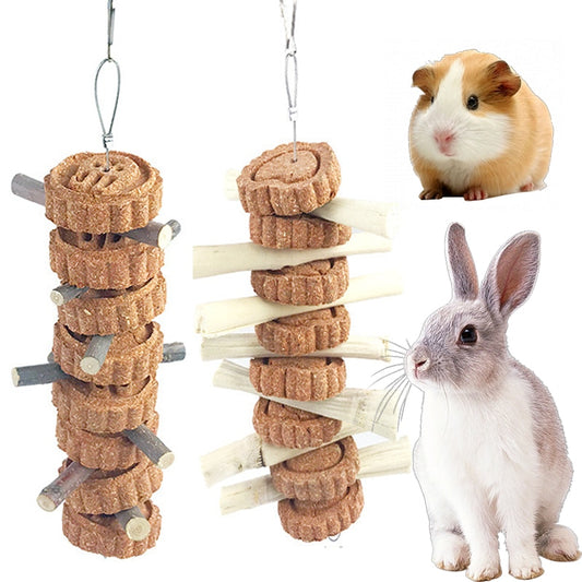 Guinea Pig Bite Grind Teeth Toys Pets Apple Branch Sticks with Grass Ball Molar Bunny Chew Toy for Rabbit Hamster Chinchilla